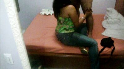 Sexy ebony teen sucking cock of her lover at home