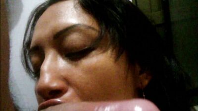 Sexy ebony teen sucking cock of her lover at home